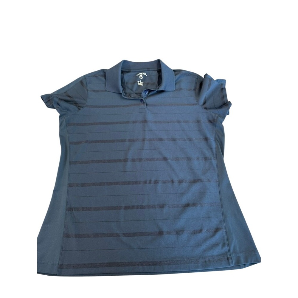 Antigua Womens Navy Blue Striped Short Sleeve Golf Polo Shirt Size Large Golf